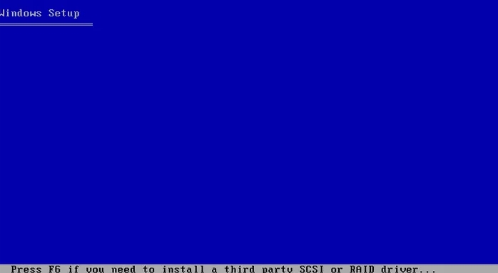 Windows XP安装程序“按F6”屏幕的屏幕截图