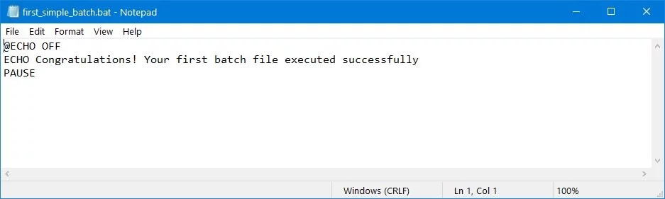 在Windows 10上创建简单的批处理文件