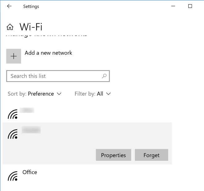 单击“忘记”按钮以从您的PC删除WiFi配置文件